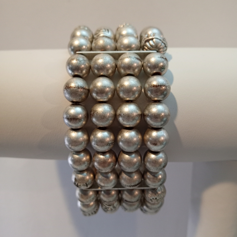 Horse Horseshoe Boot Silvertone Faux Silver Grey Designs Beads 4 Strands Stretch - Picture 4 of 7